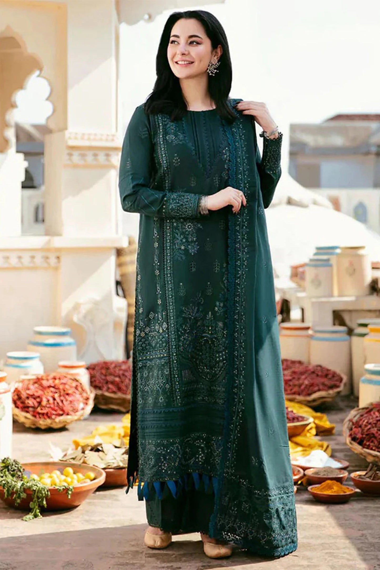 Dhanak-3PC Embroidered Shirt with Dhanak Sequins Embroidered Dupatta- 330