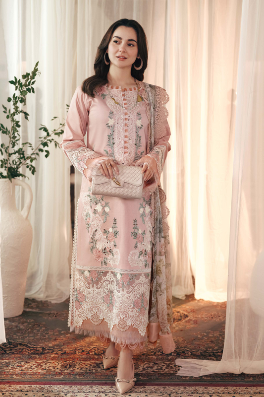 JADE-3PC DHANAK EMBROIDERED SHIRT WITH COUTRAI PRINTED SHAWL AND TROUSER- 406V